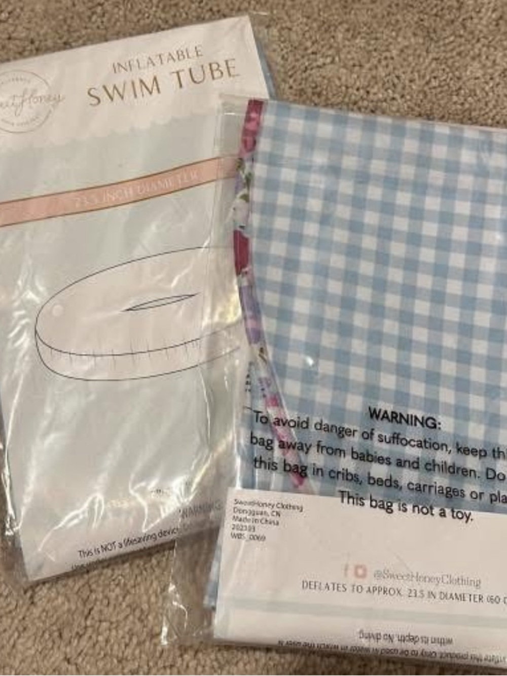 SweetHoney Blue Gingham Inflatable Swim Tube Cover